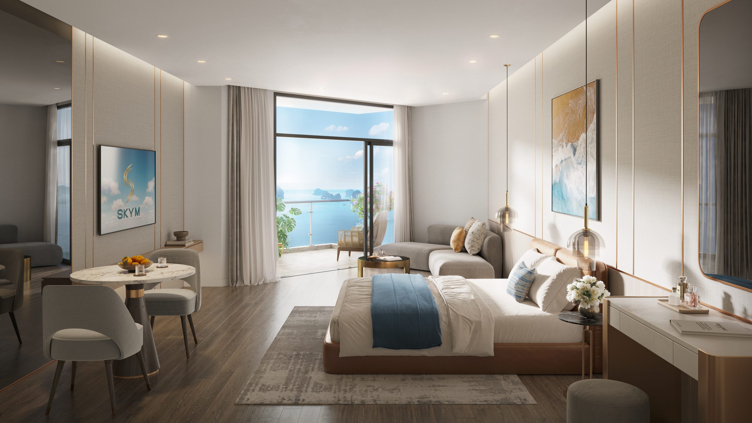 Nội thất căn studio ngủ của dự án SkyM Hạ Long bất động sản biển sinh lời